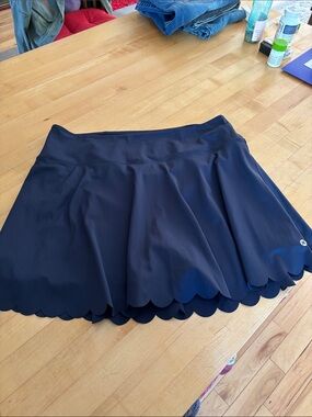 RBX  Navy Scalloped Hem Circle Skort